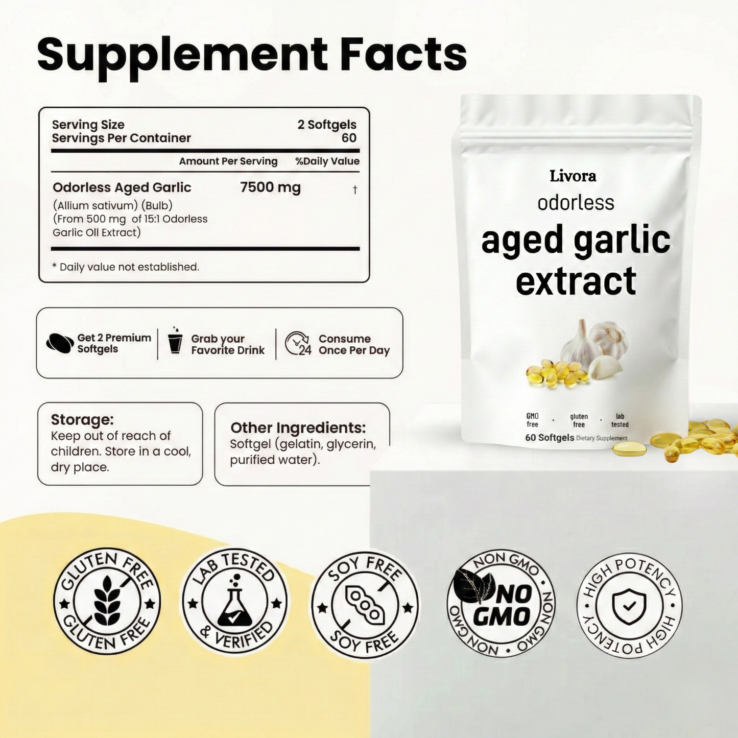 Aged Garlic Extract - 7500mg Odorless Softgels